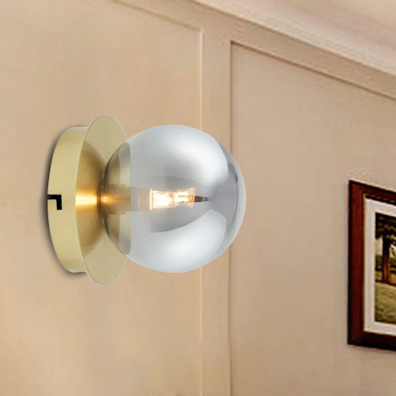 Golden Wall Sconce Light With Smoky Grey Glass Shade - Simple & Elegant Single Bedroom Fixture Gold