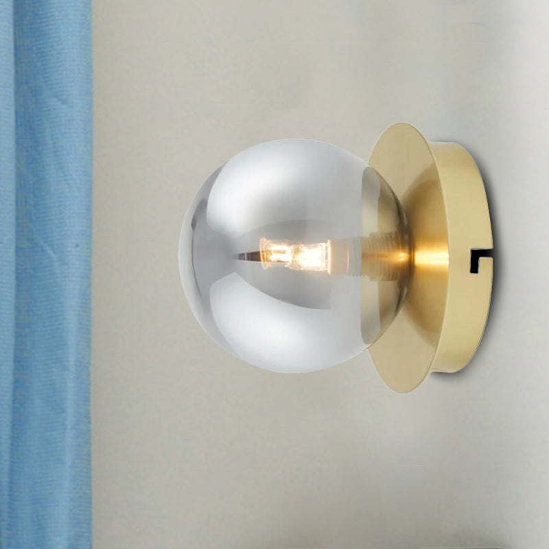 Golden Wall Sconce Light With Smoky Grey Glass Shade - Simple & Elegant Single Bedroom Fixture