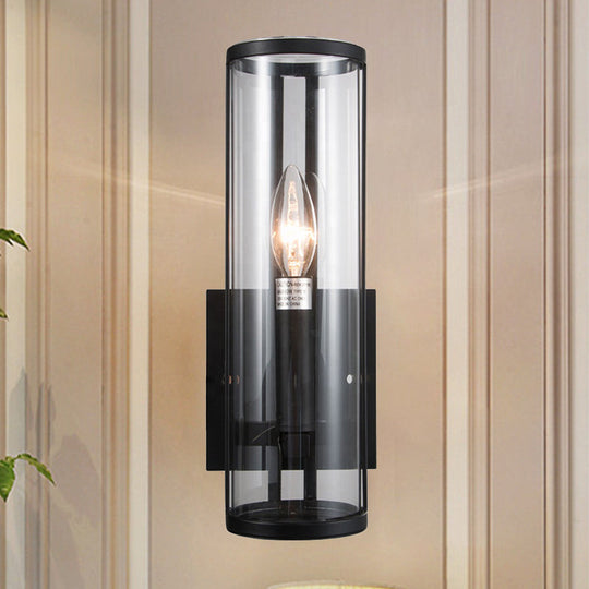 Modern Black Wall Sconce With Clear Cylindrical Glass Bulb Mounted Lamp