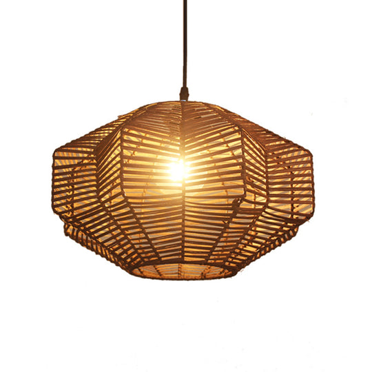 Rustic Rattan Lantern Pendant Light - Traditional Brown Hanging Lamp Kit for Restaurants