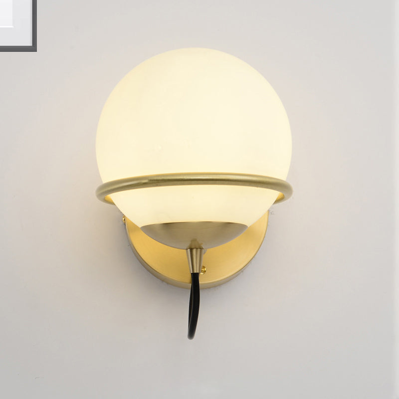 Contemporary Matte White Glass Brass Wall Sconce Light Fixture