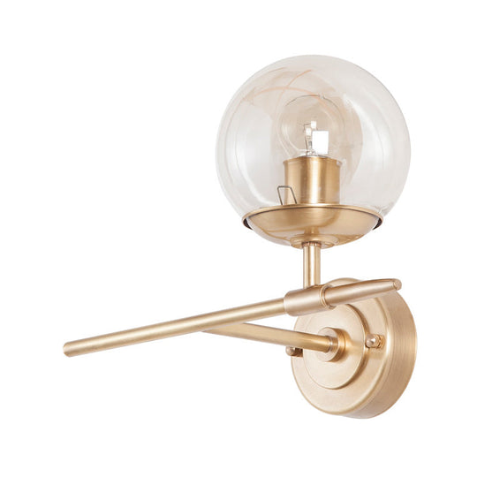 Contemporary Hand Blown Glass Wall Light With Brass Globe And Crossed Arm