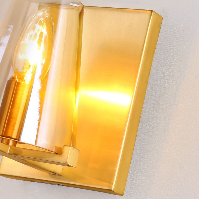 Contemporary Indoor Brass Wall Sconce With Glass Shade - Single Light Mount Lamp For Living Room