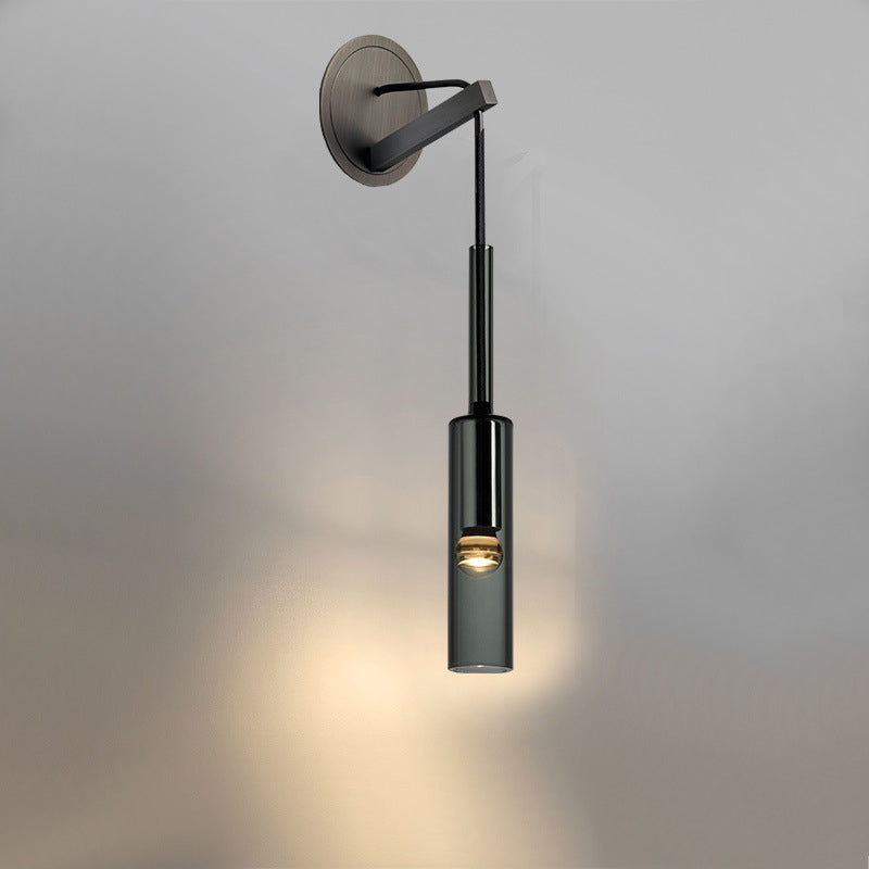 Modern Tubular Black Glass Wall Sconce - 1 Light Drop Lamp
