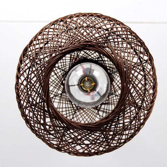 Asian Rattan Ball Ceiling Light - Coffee Pendant Fixture for Living Room - 1 Bulb