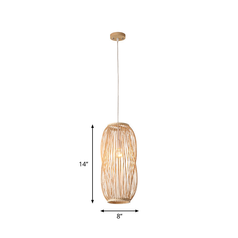Bamboo Lantern Pendant Light Kit - Traditional Design, 1 Bulb, 8"/9" Wide