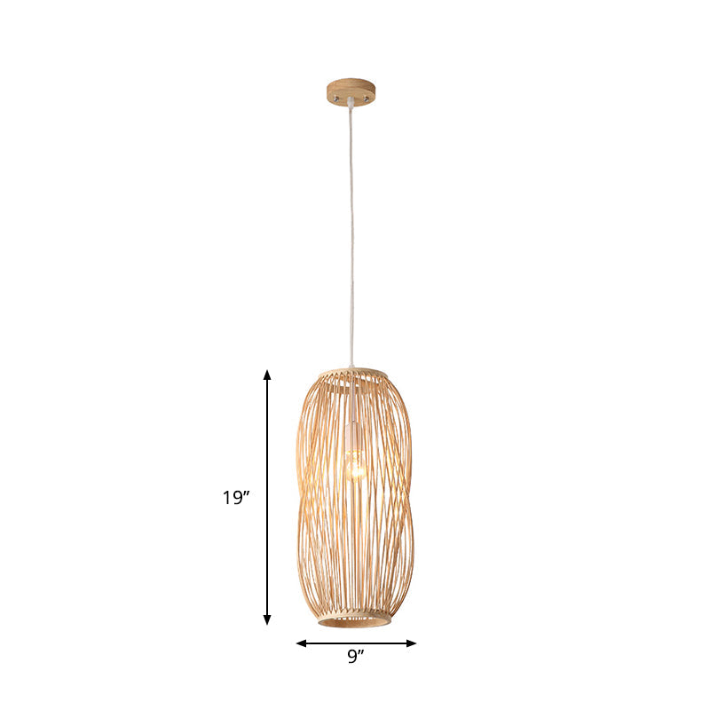 Bamboo Lantern Pendant Lighting: Traditional Wood Hanging Lamp Kit (8/9 Wide 1 Bulb)