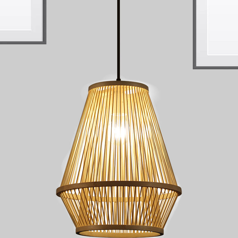 Bamboo Cage Pendant Light with Single Bulb for Modern Décor