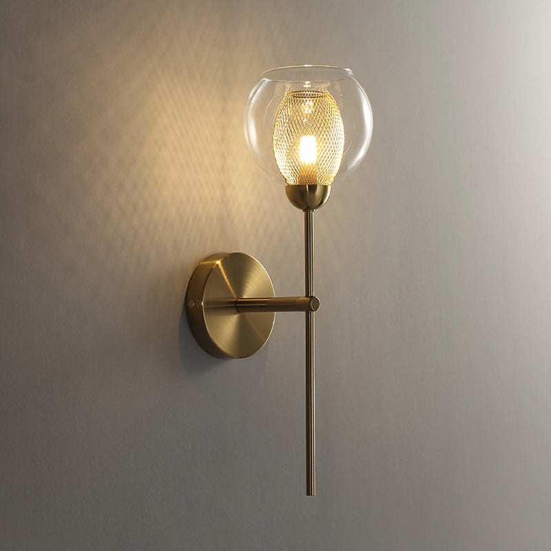 Modern Dual Cup Wall Sconce With Clear Glass And Metallic Finish In Black/Gold Gold