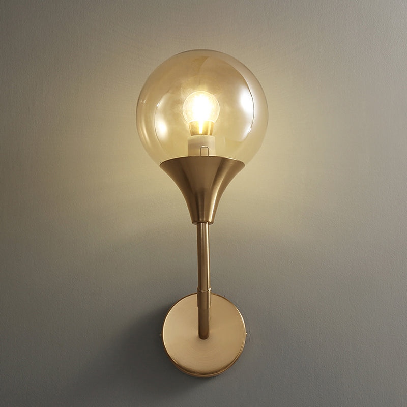 Retro Style Amber Glass Wall Sconce - Single Closed Ball Fixture