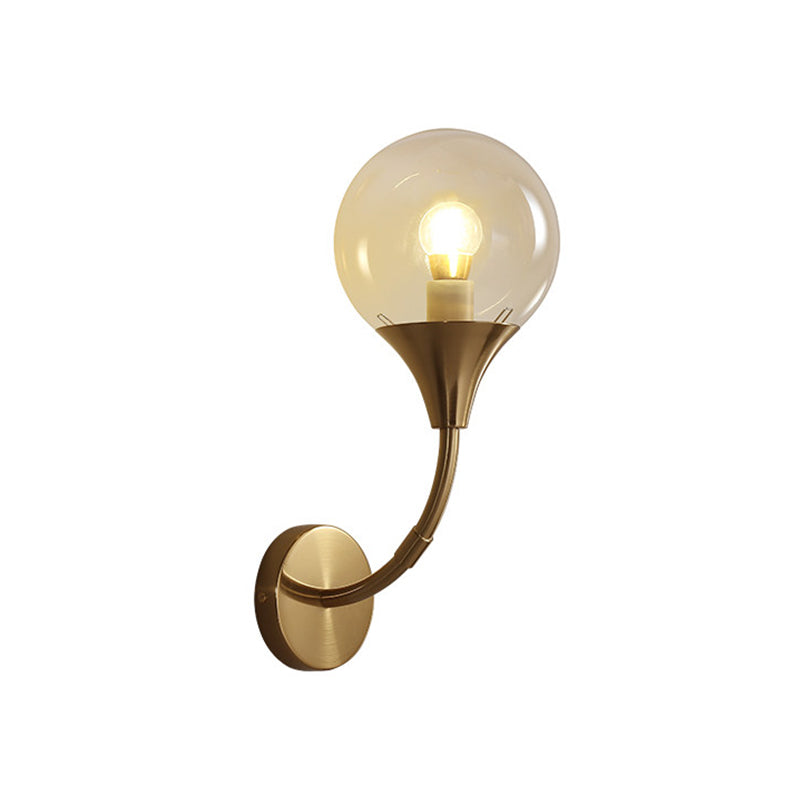 Retro Style Amber Glass Wall Sconce - Single Closed Ball Fixture