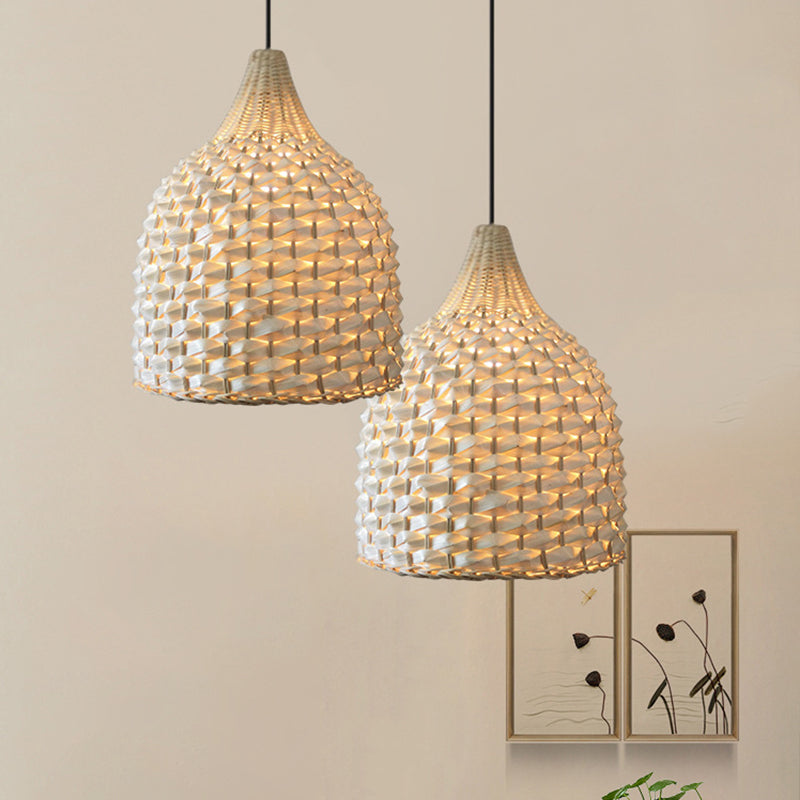 Modern Bamboo Pendant Lighting: Minimalist Beige Hanging Light Fixture