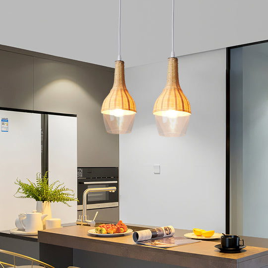 Modern Bamboo Pendant Light Fixture - Wood Design for Dining Room