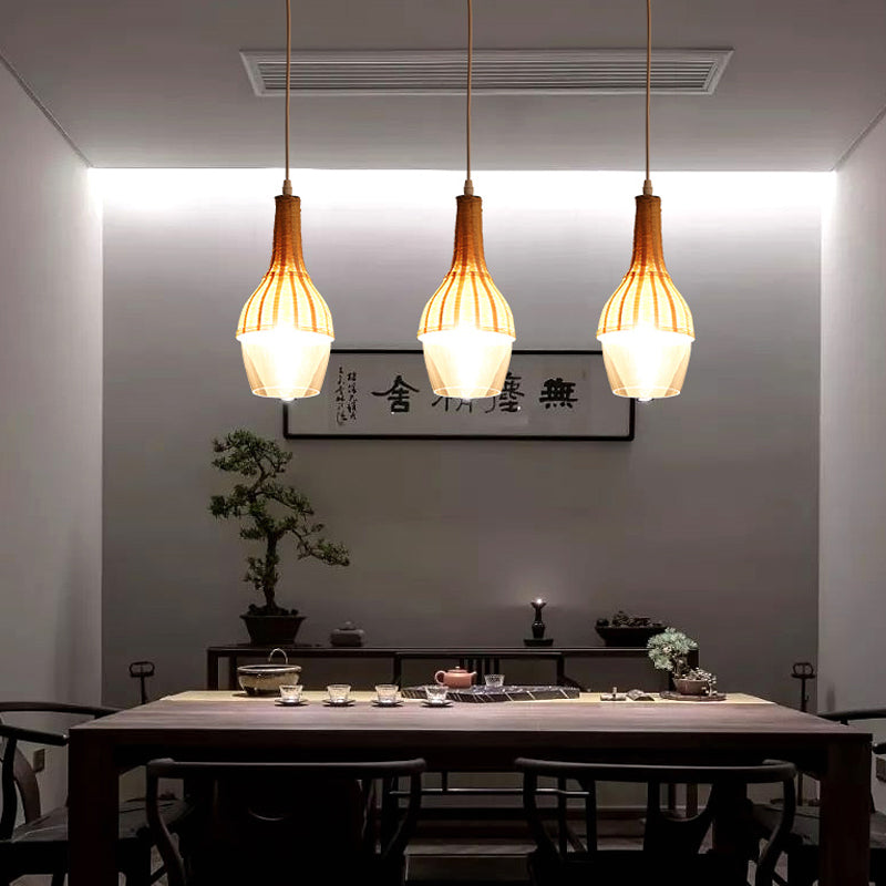 Modern Bamboo Dome Pendant Light Fixture For Dining Room - Eco-Friendly Wood Hanging Lamp
