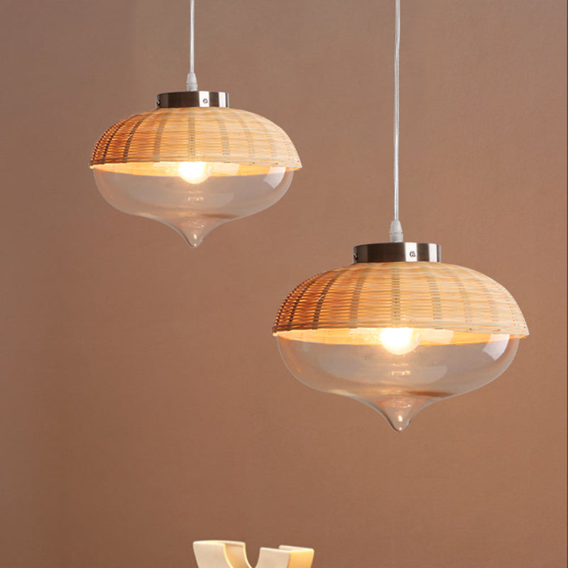 Modern Bamboo Dome Pendant Light Fixture For Dining Room - Eco-Friendly Wood Hanging Lamp / B