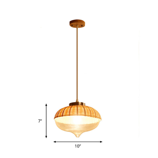 Modern Bamboo Dome Pendant Light Fixture For Dining Room - Eco-Friendly Wood Hanging Lamp