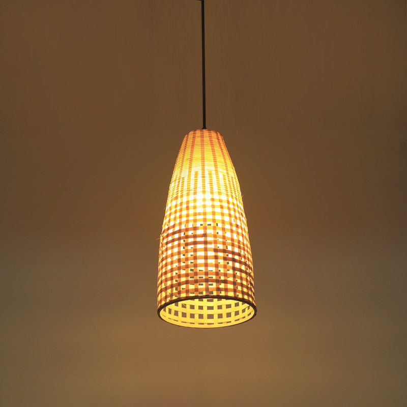 Tapered Bamboo Suspension Pendant Light: Modern Wood Ceiling Hanging, 1 Bulb