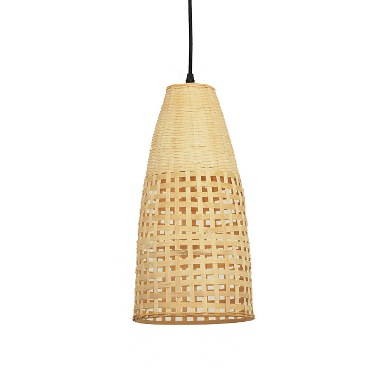 Tapered Bamboo Suspension Pendant Light: Modern Wood Ceiling Hanging, 1 Bulb
