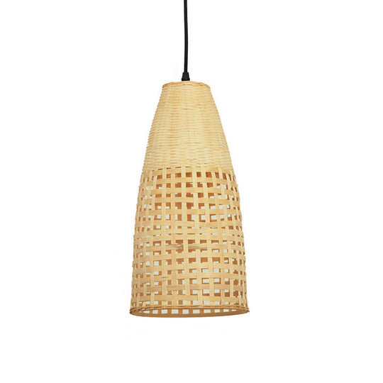 Bamboo Tapered Pendant Light With 1 Bulb For Modern Ceiling Hanging