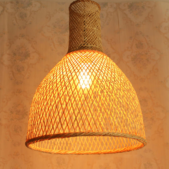 Rustic Bamboo Hanging Pendant Lamp - Woven Ceiling Light for Living Room