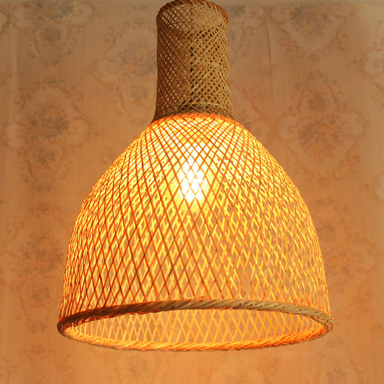 Rustic Bamboo Ceiling Pendant Lamp With Woven Shade And 1 Bulb For Living Room
