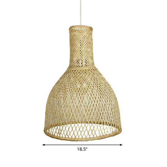 Rustic Bamboo Ceiling Pendant Lamp With Woven Shade And 1 Bulb For Living Room