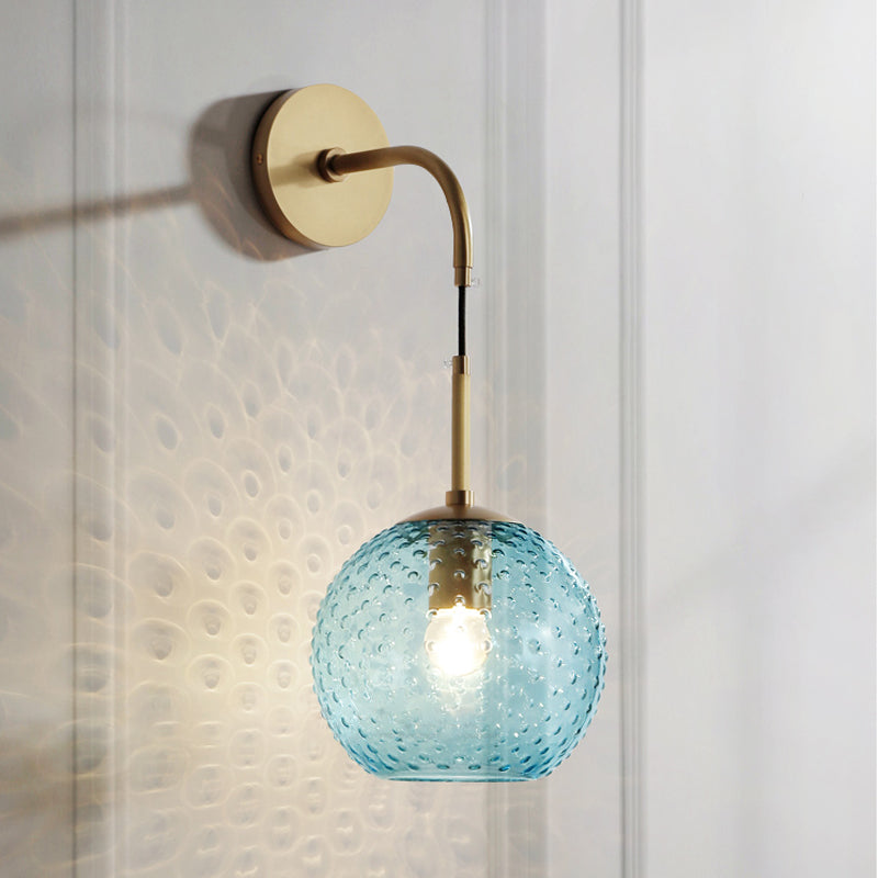 Retro Glass Globe Wall Lamp: Pink/Yellow/Blue With Brass Finish Blue