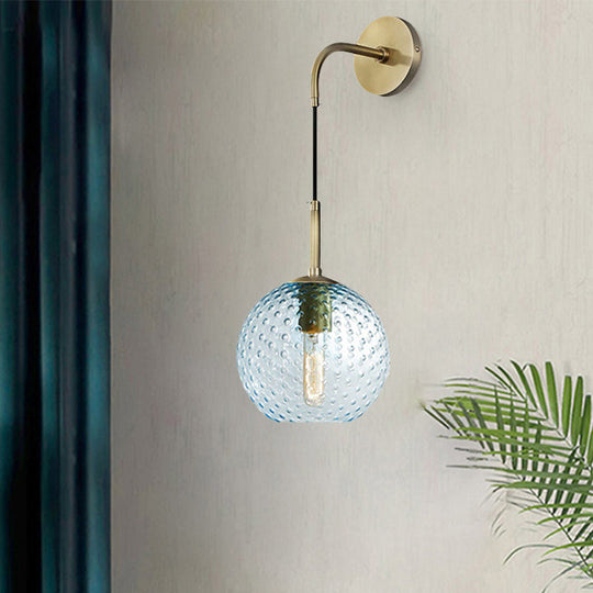 Retro Glass Globe Wall Lamp: Pink/Yellow/Blue With Brass Finish