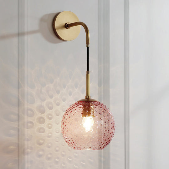Retro Glass Globe Wall Lamp: Pink/Yellow/Blue With Brass Finish Pink