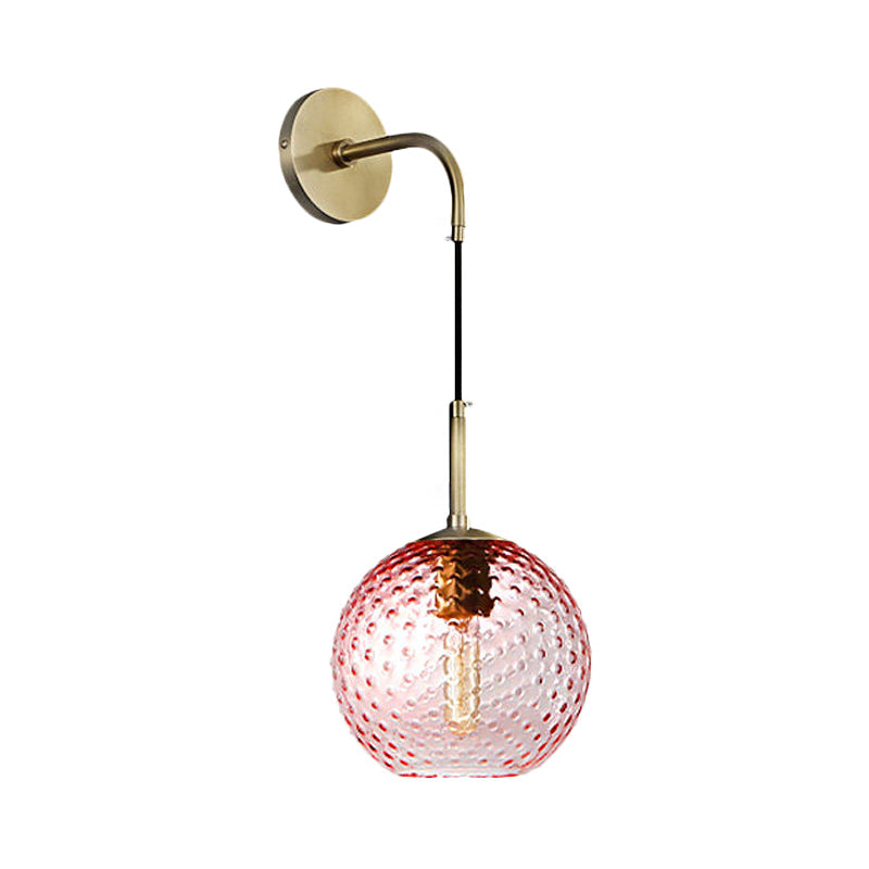 Retro Glass Globe Wall Lamp: Pink/Yellow/Blue With Brass Finish