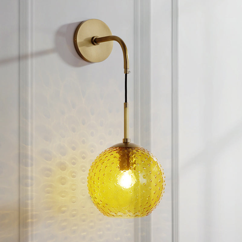 Retro Glass Globe Wall Lamp: Pink/Yellow/Blue With Brass Finish Yellow