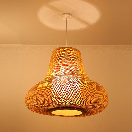 Contemporary Bamboo Gourd Pendant Light - Wood Ceiling Hanging Lamp