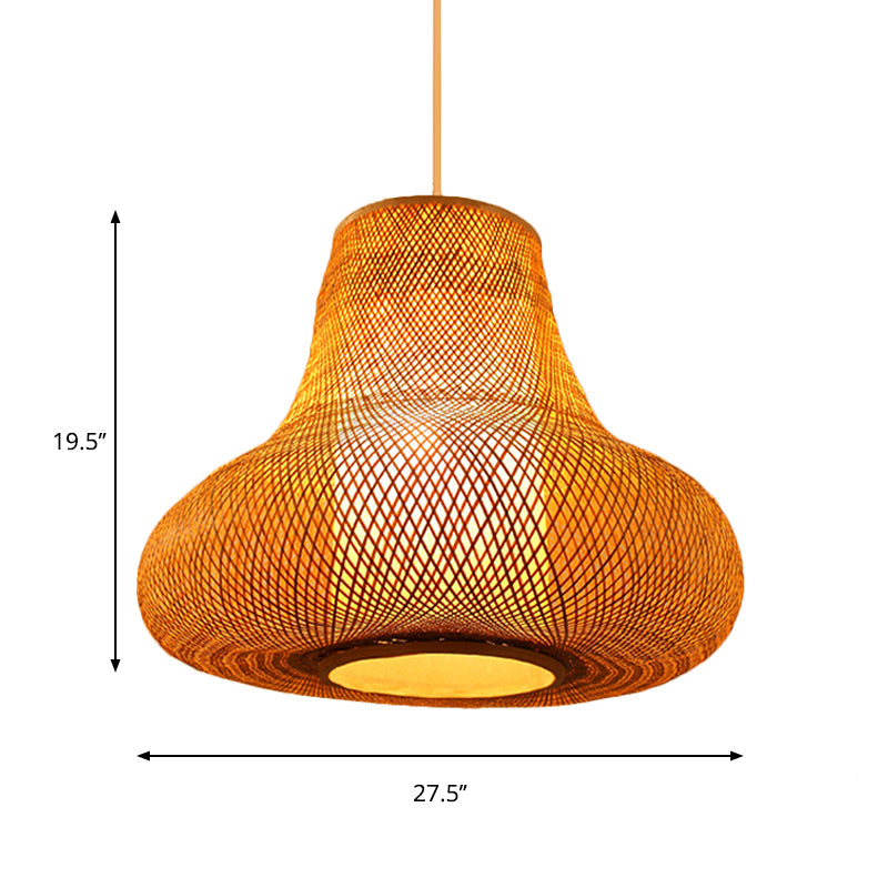 Contemporary Bamboo Gourd Suspension Pendant Light - 1 Head Wood Ceiling Hanging Lamp