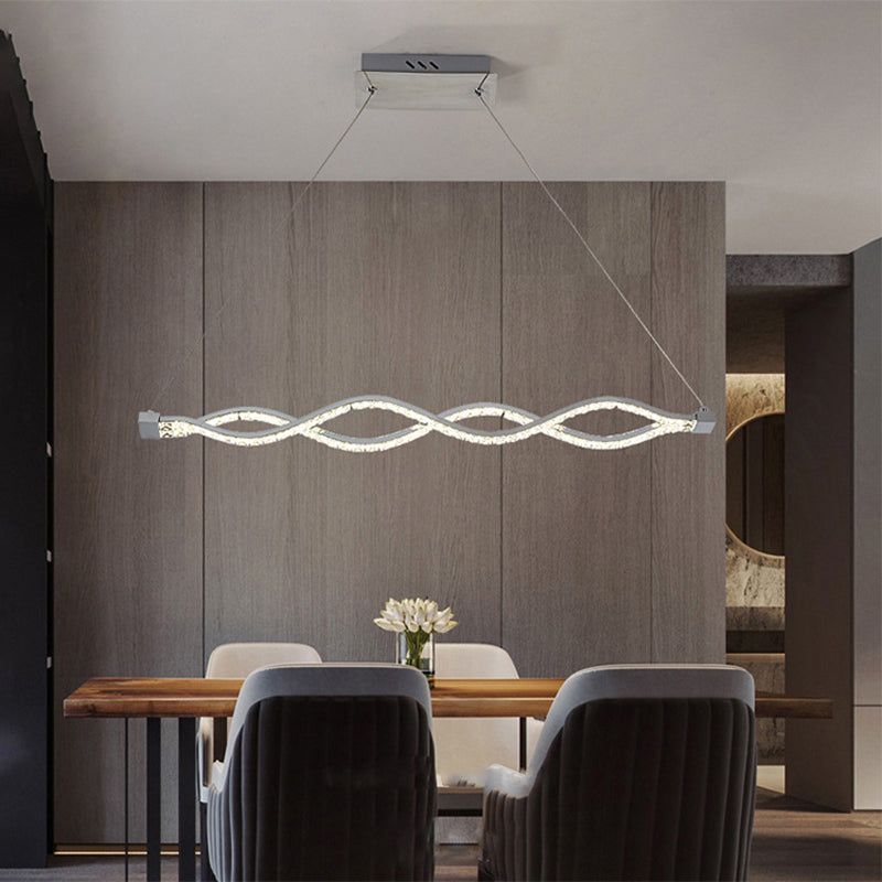 Modern LED Silver Crystal Twist Pendant Chandelier - Dining Room Lighting Fixture