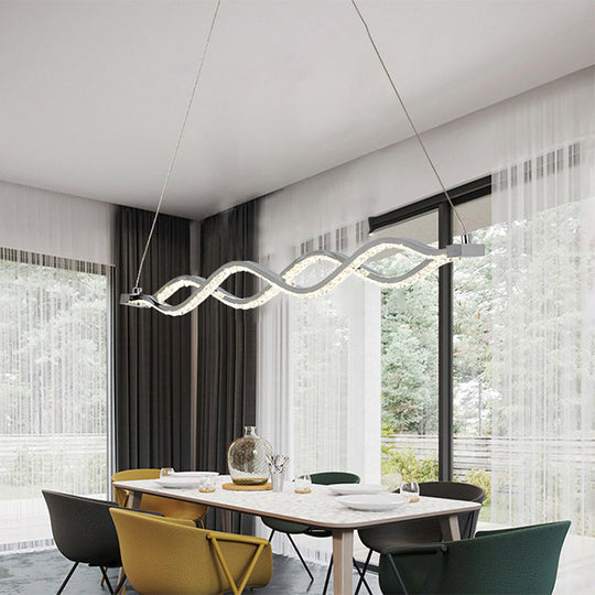 Modern Led Crystal Twist Pendant Chandelier - Silver Suspended Lighting Fixture For Dining Room