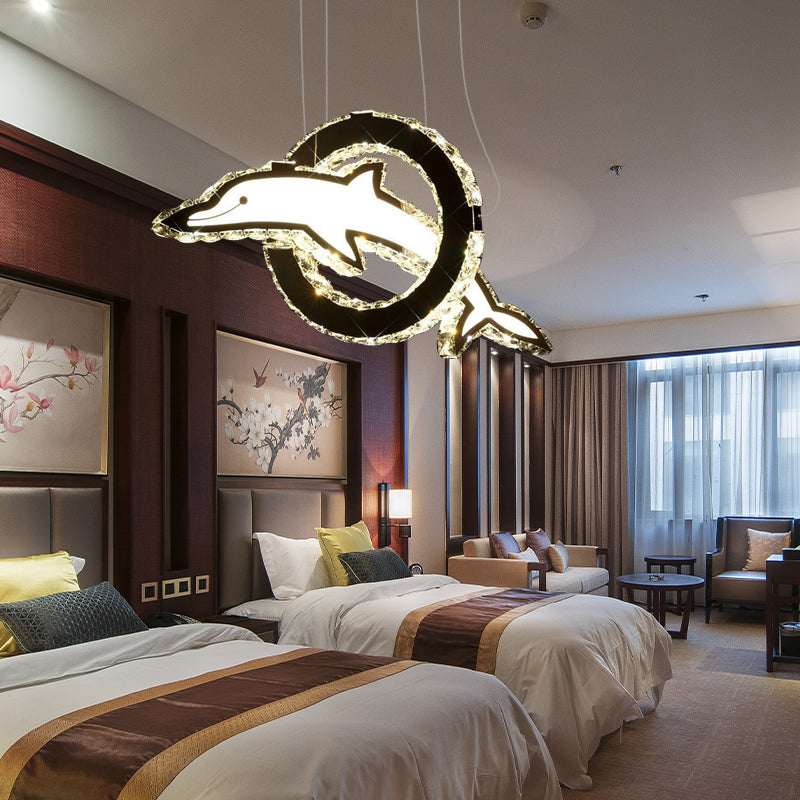 Contemporary Dolphin Crystal Led Chandelier In Chrome With Multiple Light Options