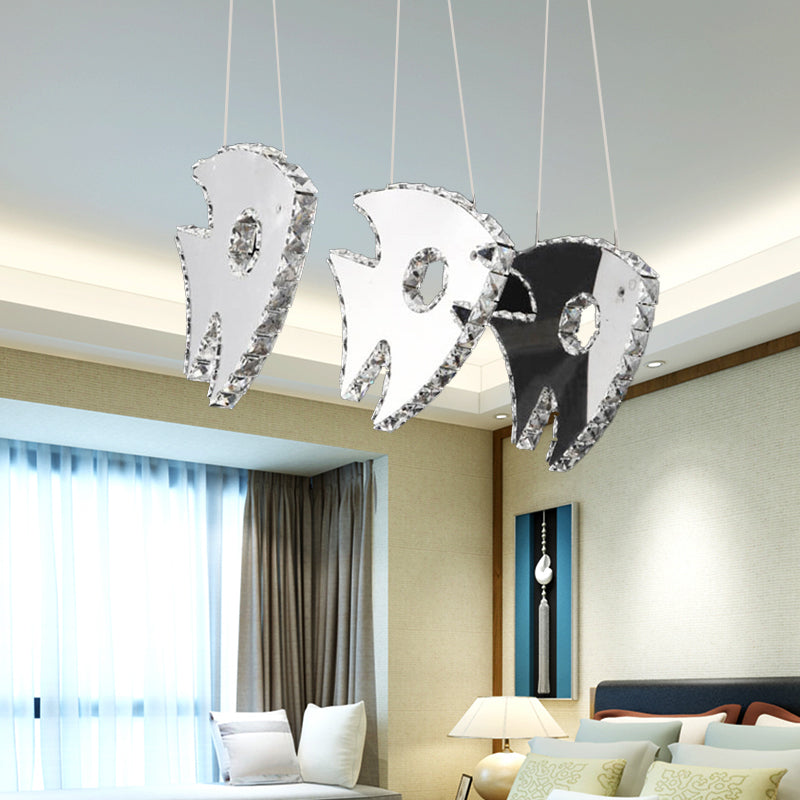 Modern Chrome Fish Pendant Light With Led Crystal And Warm/White Lighting / White