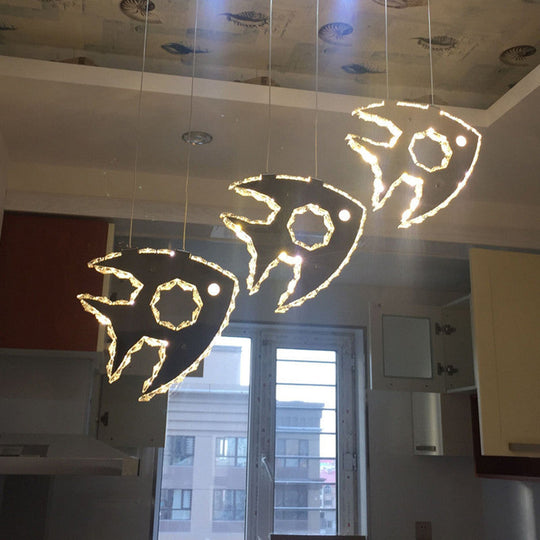 Modern Chrome Fish Pendant Light With Led Crystal And Warm/White Lighting / Warm