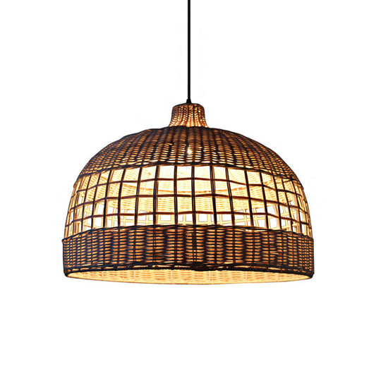 Modernist Wood Bowl Pendant Light With Bamboo Shade - 1-Bulb Hanging Fixture