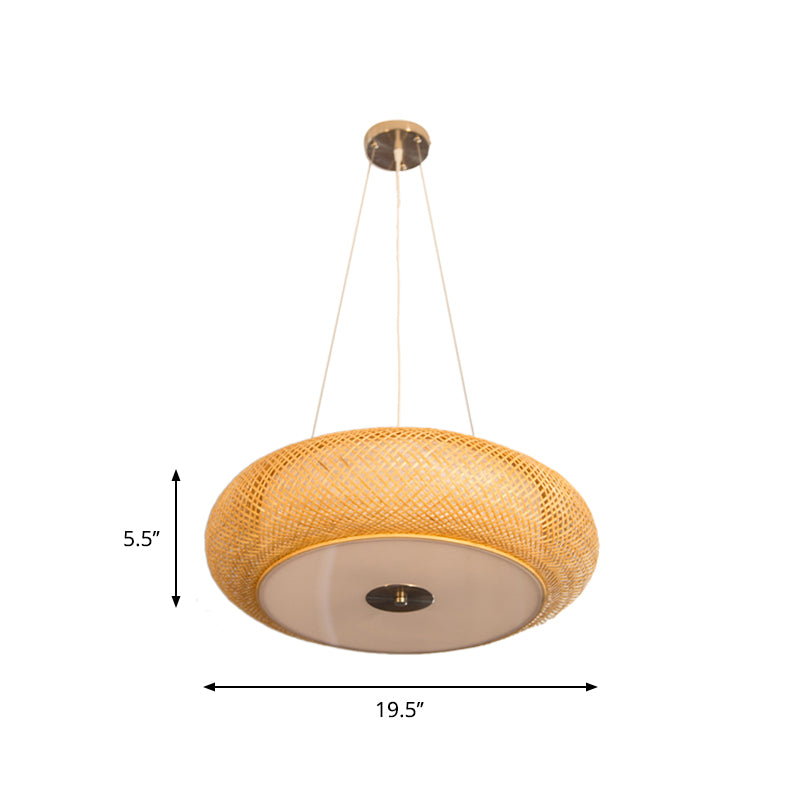 Lámpara de techo retro de bambú Donut - 12"/16"/19.5" de ancho - Lámpara colgante de madera con 3 bombillas