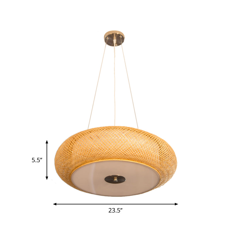 Retro Bamboo Donut Ceiling Lamp 3 Bulbs Wood Hanging Light Fixture - 12/16/19.5 Wide