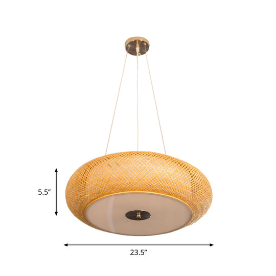 Retro Bamboo Donut Ceiling Lamp 3 Bulbs Wood Hanging Light Fixture - 12/16/19.5 Wide