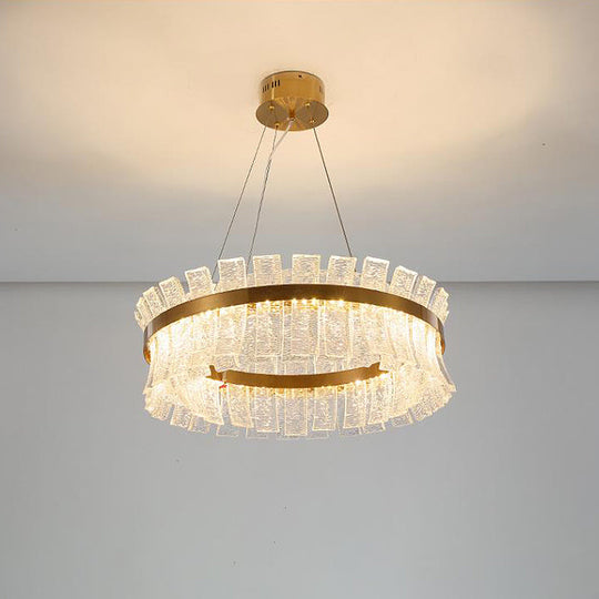 Contemporary Crystal LED Brass Ceiling Chandelier - Round Pendant Light for Living Room