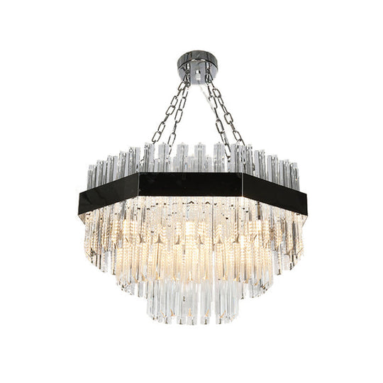 Modern Layered Chandelier Pendant Light with Crystal Bevels - 10 Bulbs in Silver
