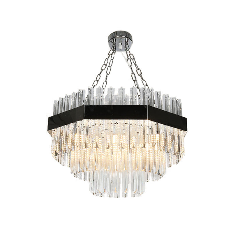 Modern Silver Crystal Chandelier Pendant Light - Layered Design With 10 Bulbs