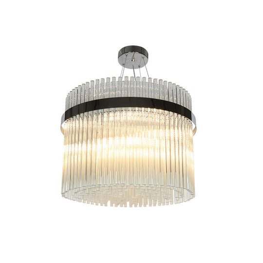 Modern Crystal Pendant Light With 13 Cylindrical Heads For Living Room Ceiling - Chrome Finish