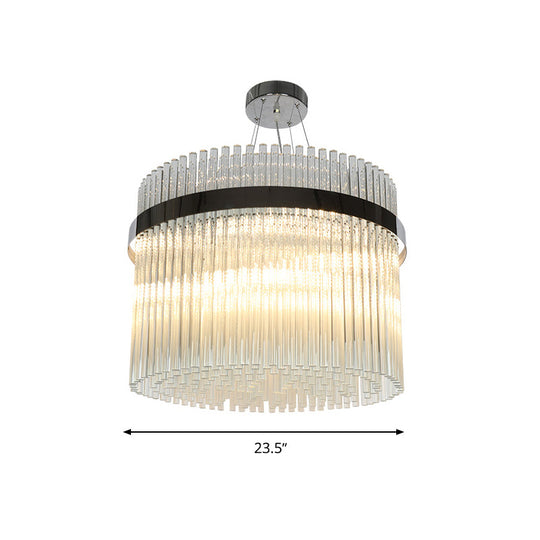 Modern Crystal Pendant Light With 13 Cylindrical Heads For Living Room Ceiling - Chrome Finish