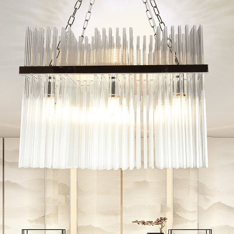 Contemporary Stainless-Steel Tube Chandelier With Crystal Ceiling Hanging Light - 10 Bulbs