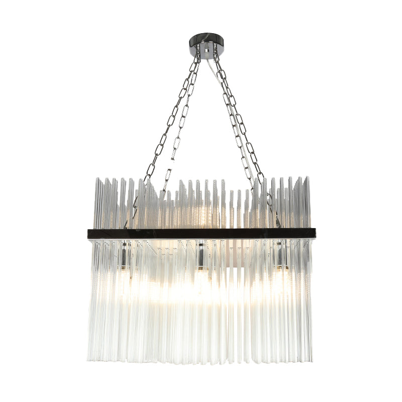 Contemporary Stainless-Steel Tube Chandelier With Crystal Ceiling Hanging Light - 10 Bulbs