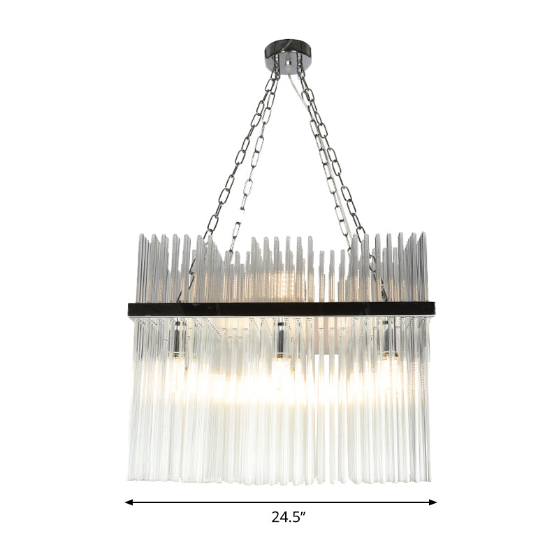 Contemporary Stainless-Steel Tube Chandelier - 10-Bulb Crystal Ceiling Hanging Light
